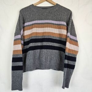 360 Cashmere Eliana Gray Striped Crew Neck Sweater